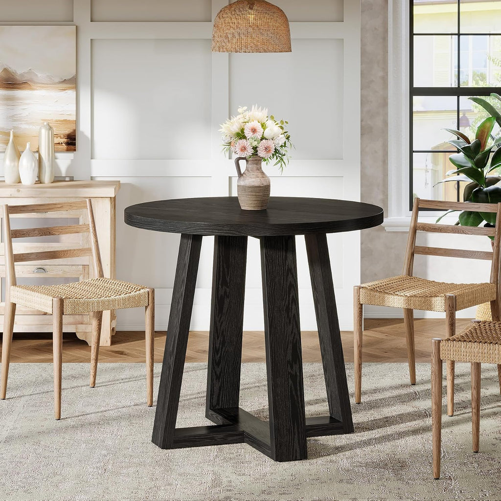 Tribesigns Small Round Dining Table for 2-4 People, 31.5 Inches Farmhouse Kitchen Table for Small Space, Dining Room, Kitchen, Apartment, Black