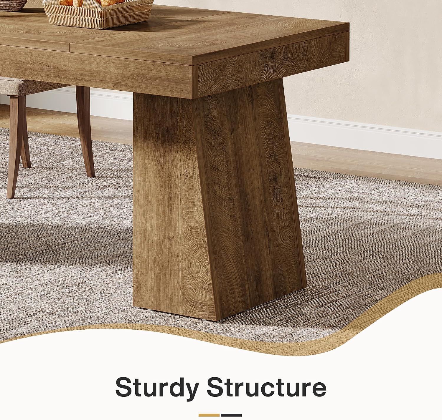 Tribesigns 55-Inch Dining Table for 4, Rectangular Dining Room Table with Sturdy Legs, Wood Kitchen Dinner Tables, Mid-Century Modern Dining Tables for Dining Room, Kitchen, Home, Yellow (Only Table)