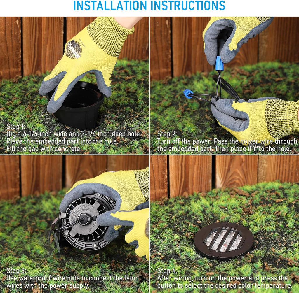 LEONLITE Dia. 4 Inch Well Lights Landscape LED In Ground, Grated Top, 5 Color Temperature Selectable, 12-24V AC/DC CRI90 Low Voltage Garden Landscaping, Black Aluminum Housing, Pack of 6