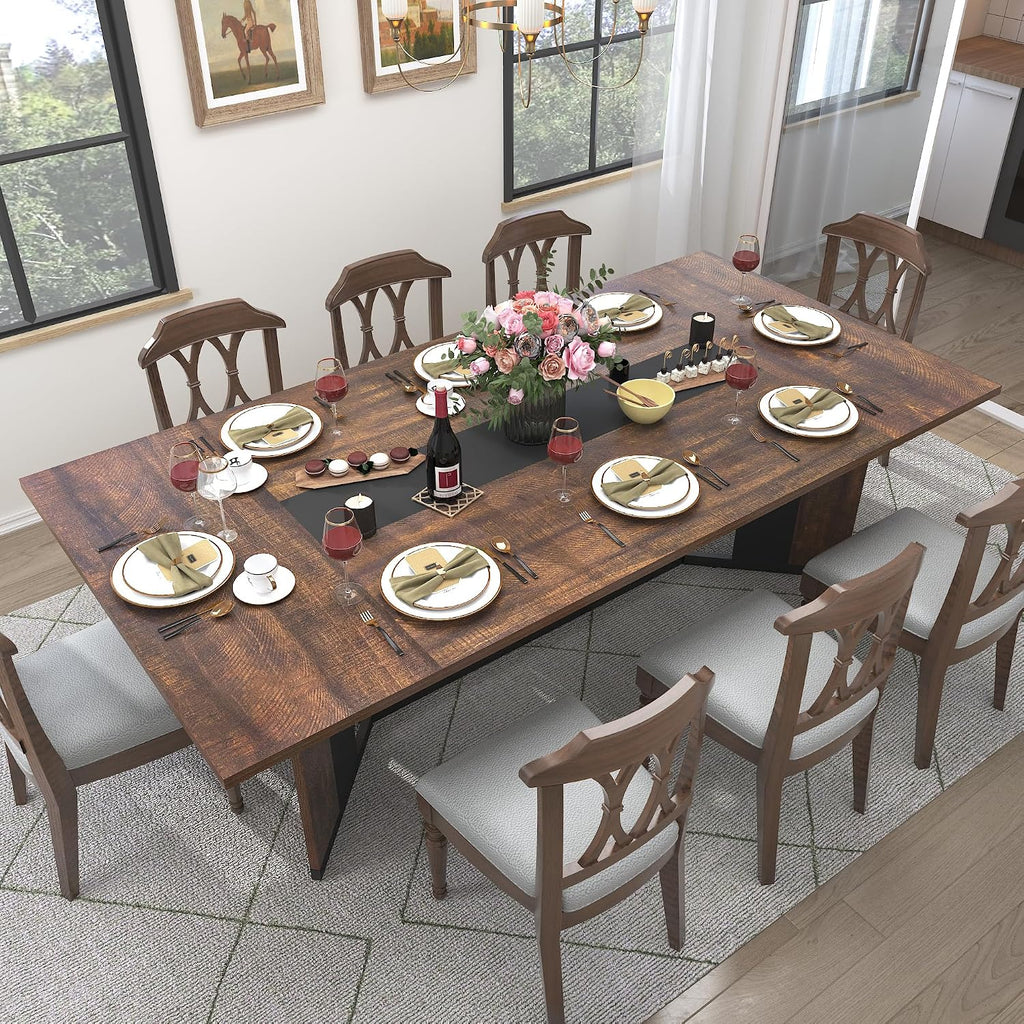 Hlivelood 78Inch Large Dining Table for 6 8 People,Wooden Rectangular Kitchen Table W/Waterproof Tabletop,Large Rectangle Furniture W/Adjustable Legs,Brown Dinner Table for Kitchen Dining Room(78IN)