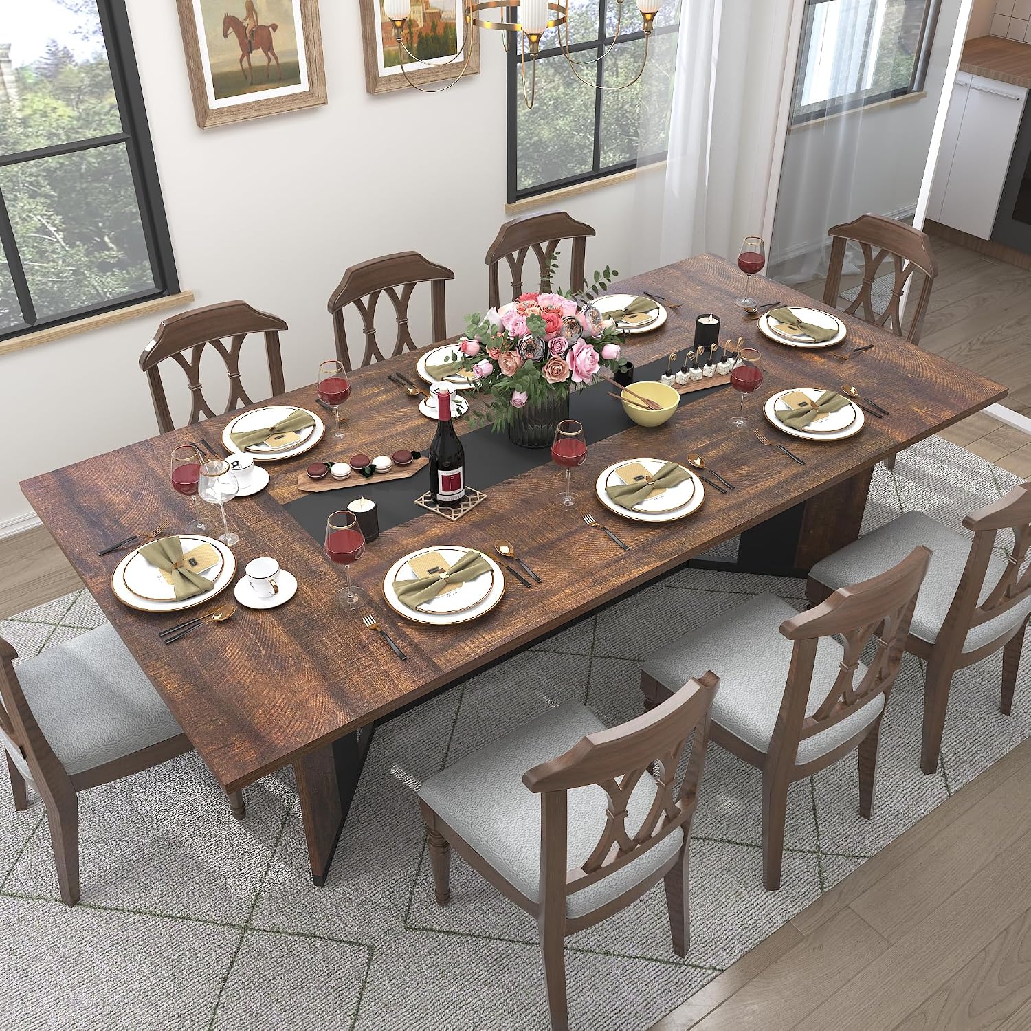 Hlivelood 78Inch Large Dining Table for 6 8 People,Wooden Rectangular Kitchen Table W/Waterproof Tabletop,Large Rectangle Furniture W/Adjustable Legs,Brown Dinner Table for Kitchen Dining Room(78IN)