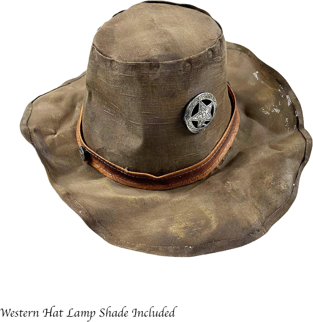 Urbalabs Large Pistol 24 Inch Six Shooter Western Cowboy Hat End Table Standing Table Lamp Farmhouse Nightstands Living Room End Tables Lamps for Bedrooms Office