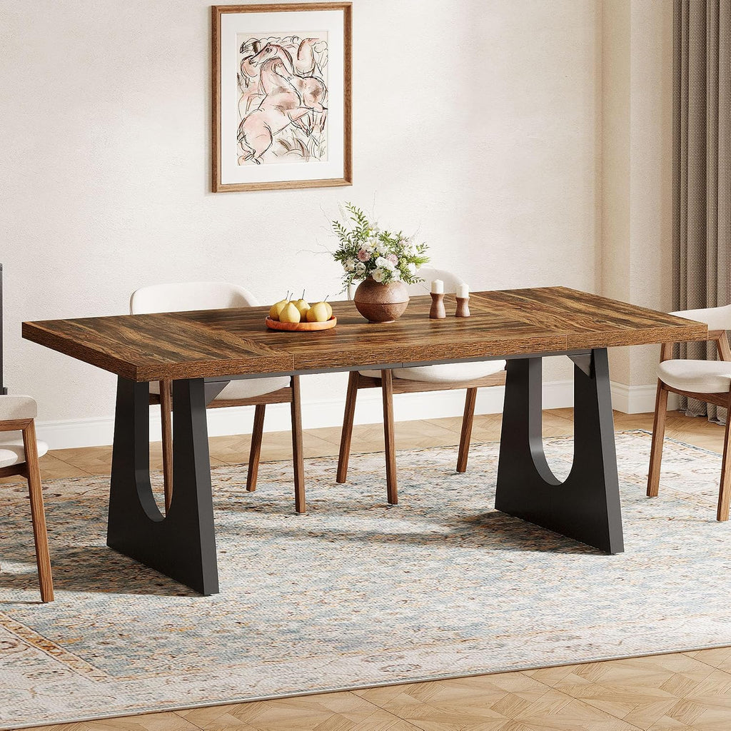 Tribesigns Large Dining Table for 6-8 People, 70.9-Inch Wood Rustic Rectangular Table with Black Wooden Legs, Farmhouse Center Kitchen Table for Dining Room, Living Room, Home Furniture (Dark Brown)