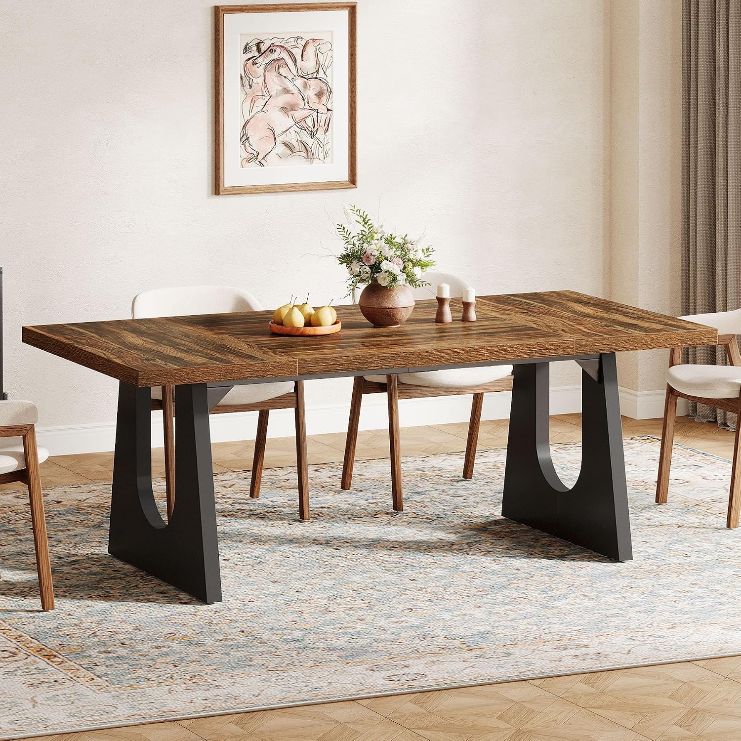 Tribesigns Large Dining Table for 6-8 People, 70.9-Inch Wood Rustic Rectangular Table with Black Wooden Legs, Farmhouse Center Kitchen Table for Dining Room, Living Room, Home Furniture (Dark Brown)