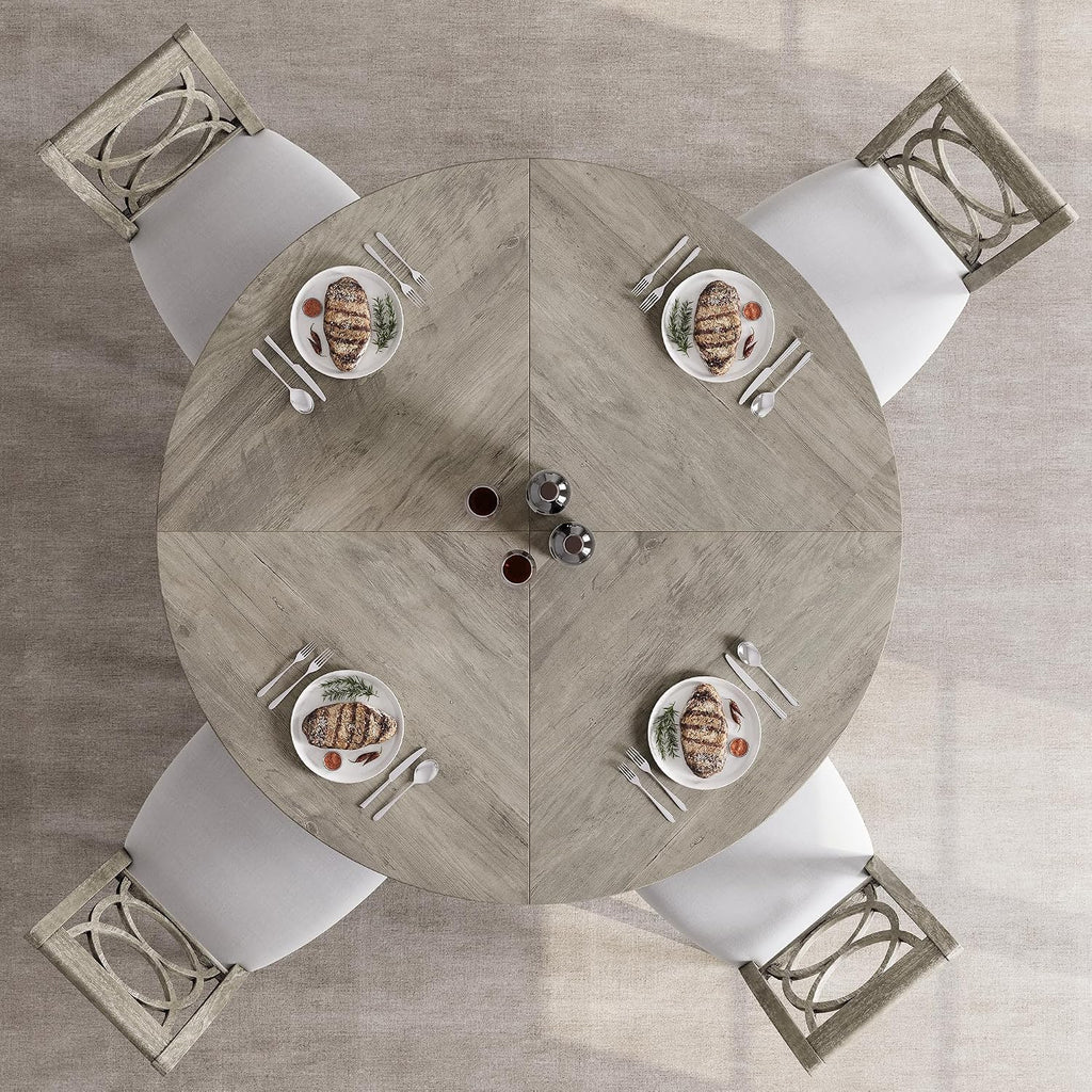 IDEALHOUSE 47' Round Dining Table Set for 4 to 6, Farmhouse Kitchen Table with Wooden Top and Pedestal Base, Circle Dinner Table for Dining Room, Kitchen Room - Grey (No Chairs)