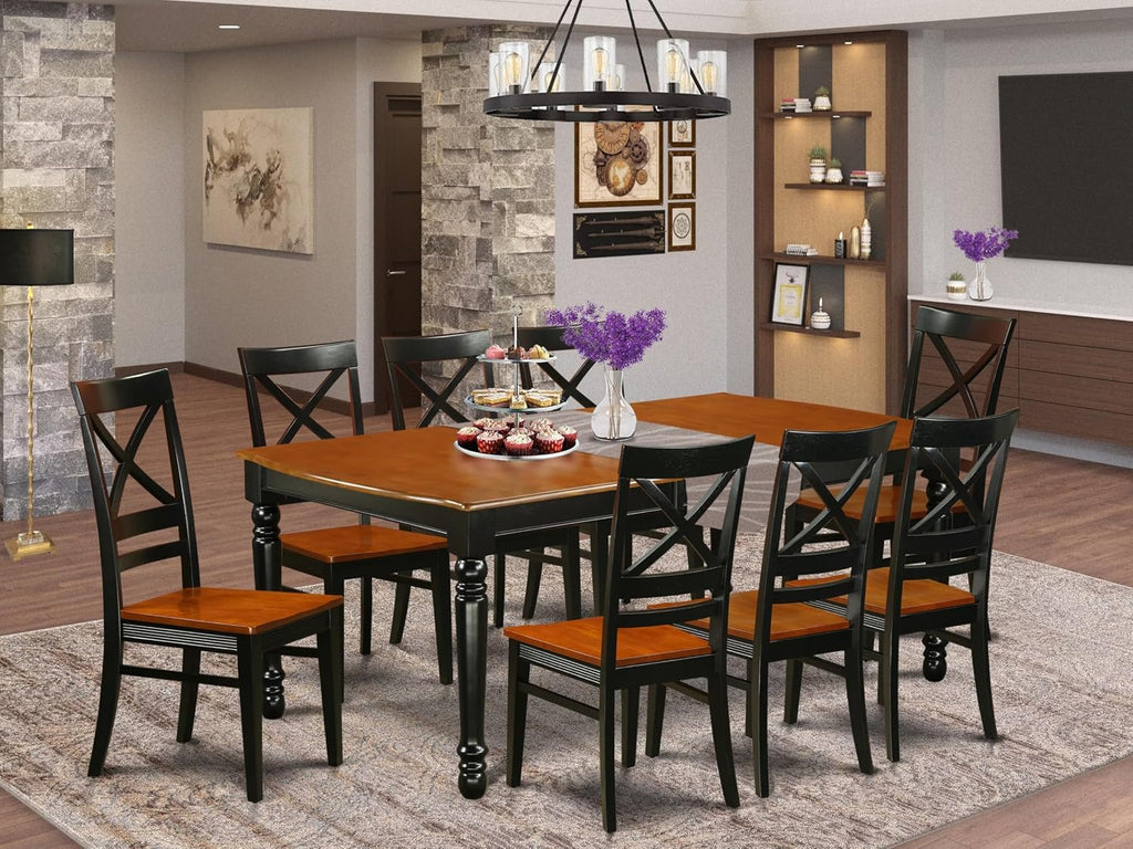 East West Furniture DOQU9-BCH-W 9 Piece Kitchen Table Set Includes a Rectangle Dining Table with Butterfly Leaf and 8 Dining Room Chairs, 42x78 Inch, Black & Cherry