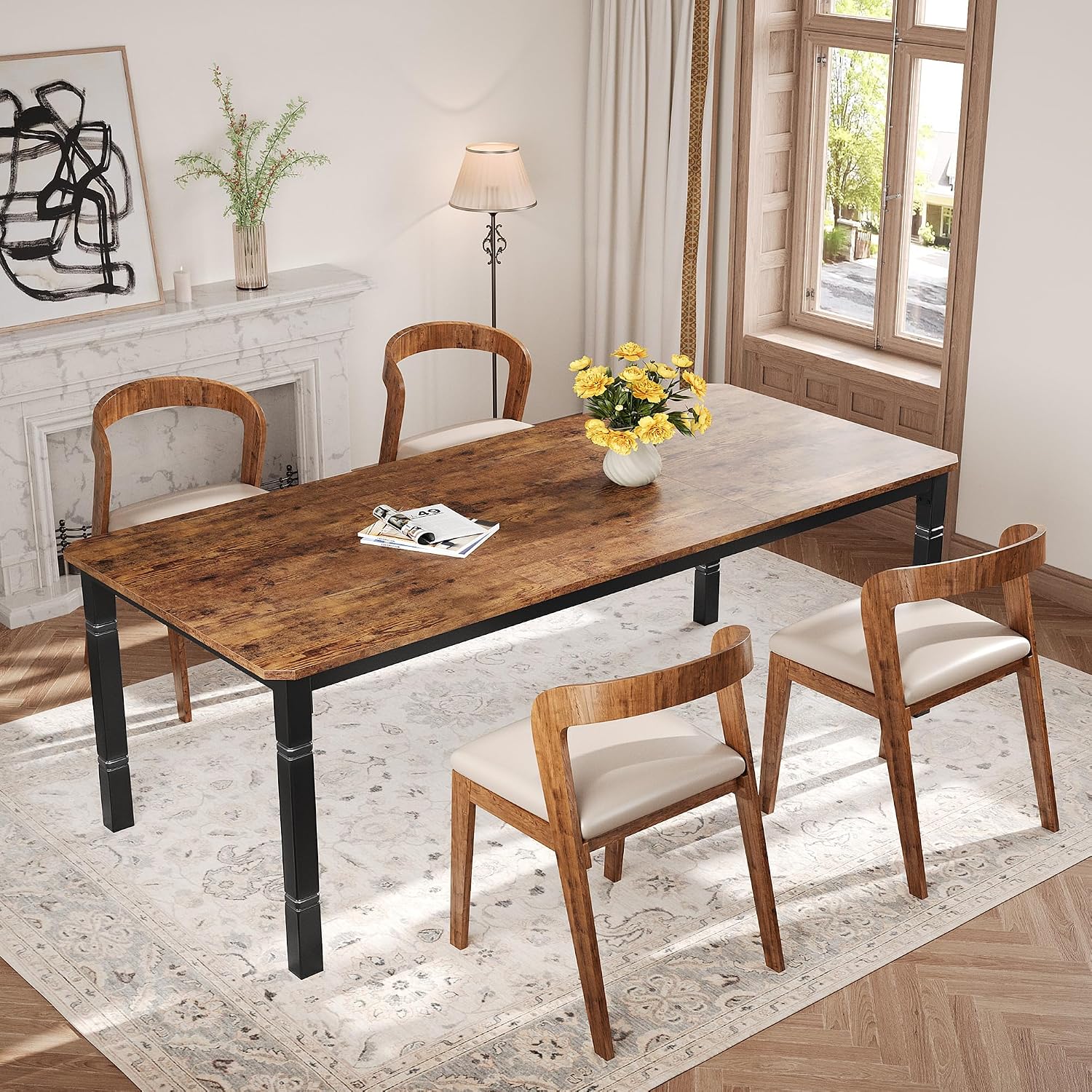 Garvee 78 in Large Industrial Dining Table for 6-8, Kitchen Table with Heavy Duty Metal Legs, Wood Desk with Chamfer Corner for Dining Room, Kitchen, Living Room, Easy Assembly