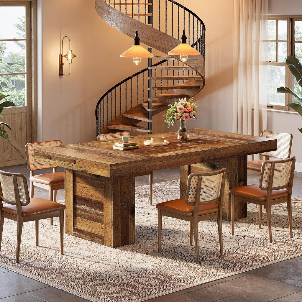 Tribesigns 63'' Farmhouse Dining Table for 6, Rectangle Wooden Kitchen Table with Heavy-Duty Legs, Rustic Large Dining Room Furniture for Family Meals, Banquets & Dinner Parties, Distressd Brown