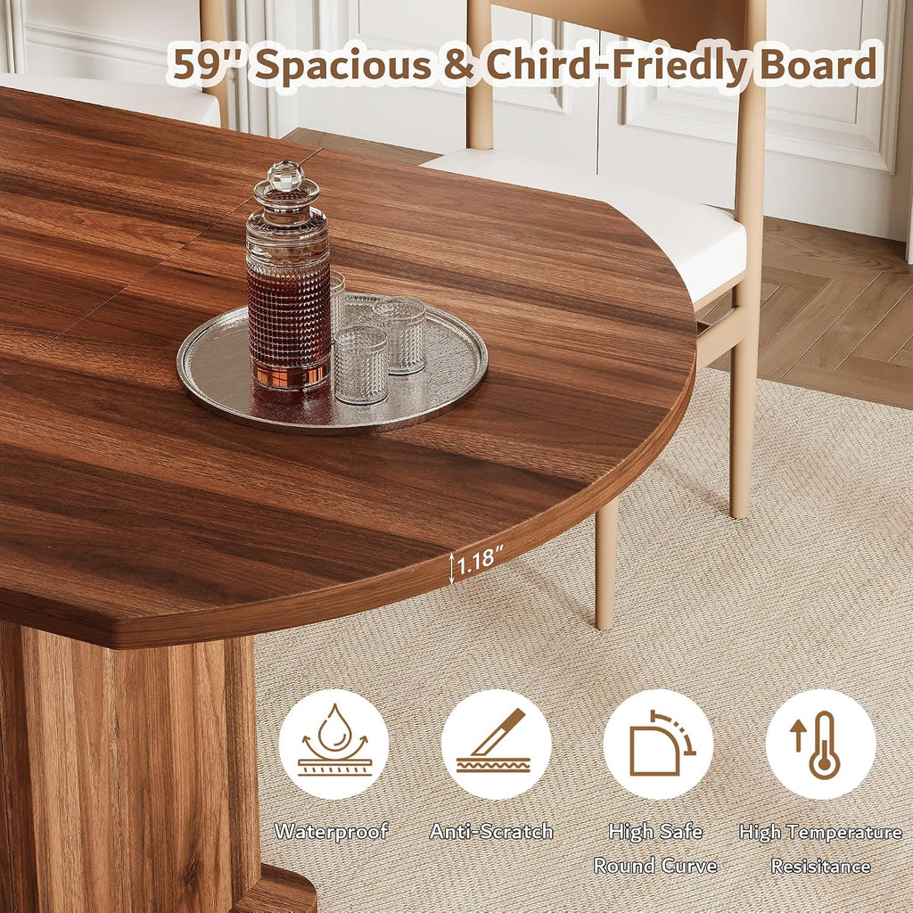 iPormis Round Dining Table for 4-6, 59'' Extendable Dining Room Kitchen Table with 2-Tier Storage Shelf, Wood Dinner Table with Door, Sturdy Pedestal Base, Space Saving, Kitchen, Dining, Walnut