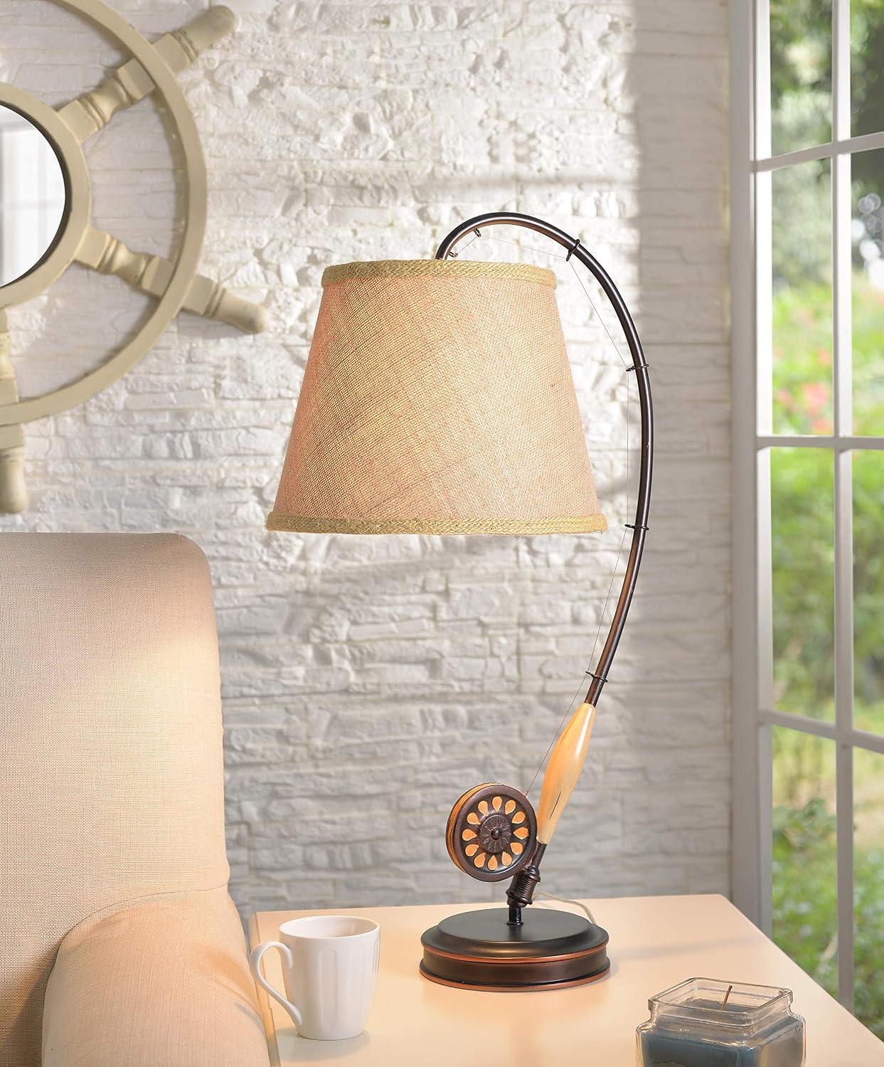 Kenroy Home 32193ORB Fly Rod Table Lamp with Oil Rubbed Bronze w/Wood Accent Finish, Rustic Style, 27.5' Height, 12' Width, 14.5' Depth