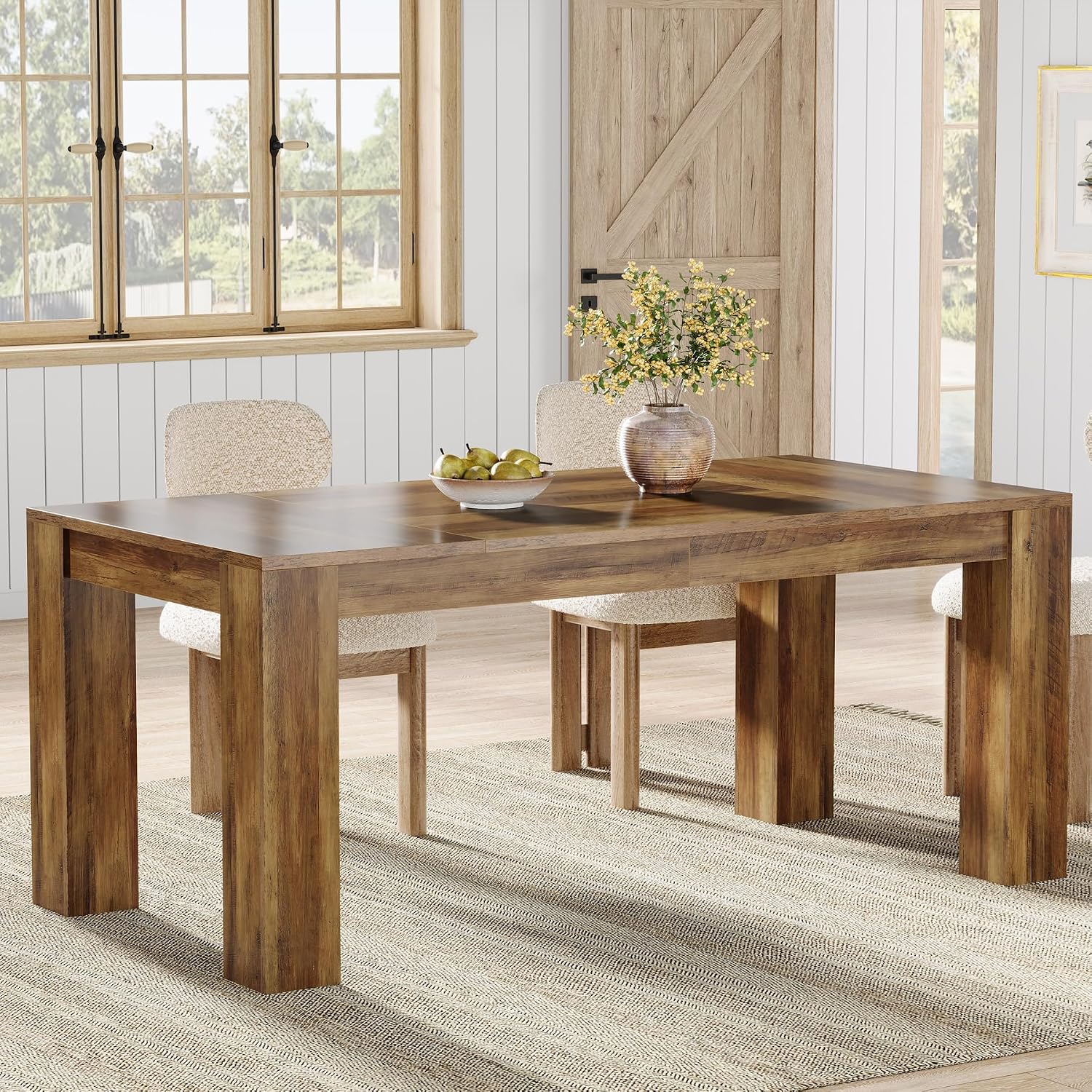 Tribesigns 63-Inch Dining Table for 4 to 6, Rectangular Kitchen Dinner Table, Farmhouse Wooden Eating Table for Home Kitchen, Dining Room