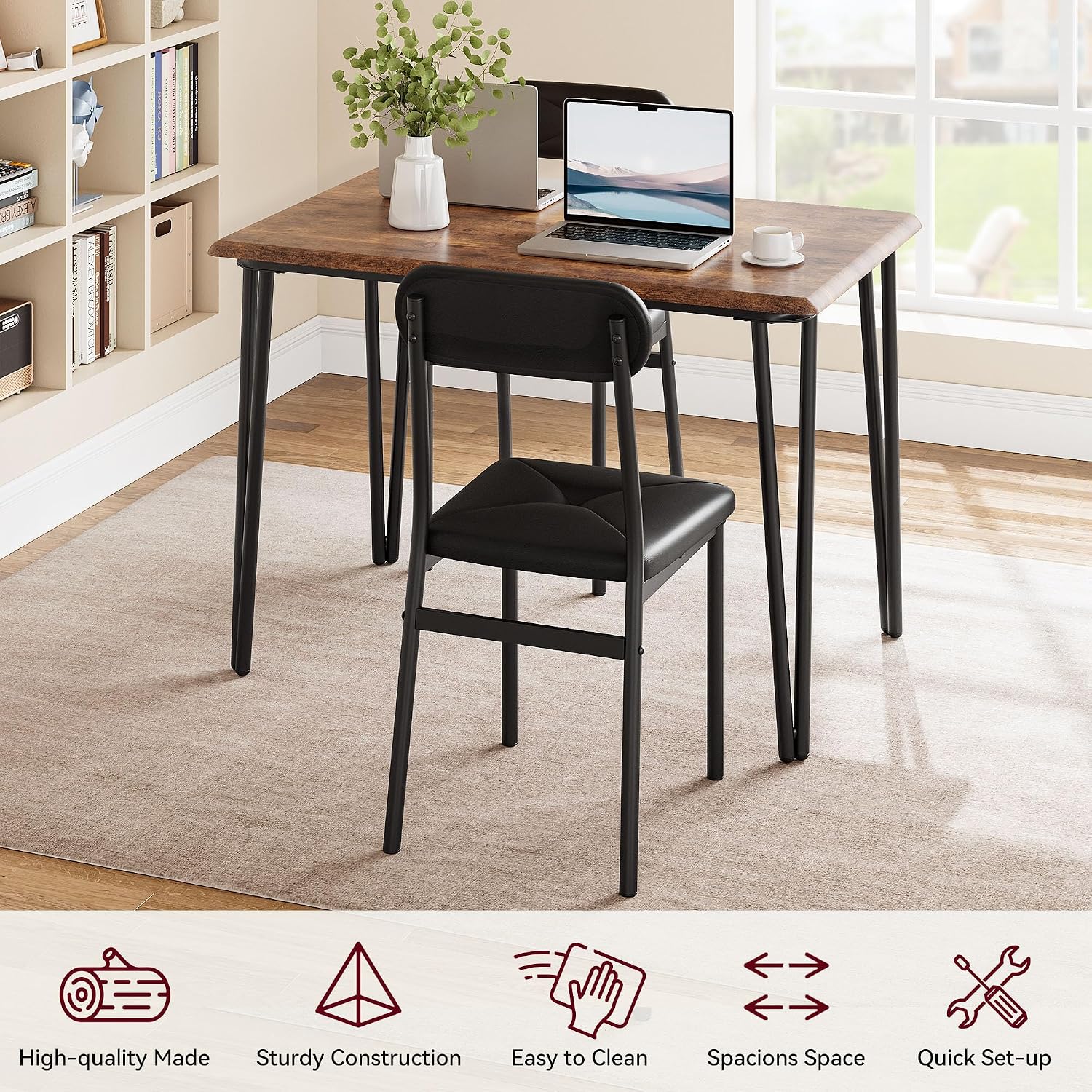 IDEALHOUSE Dining Table Set for 4, Kitchen Table with Upholstered Chairs for Kitchen Room and Small Spaces (Retro, Table with 4 Upholstered Chairs)