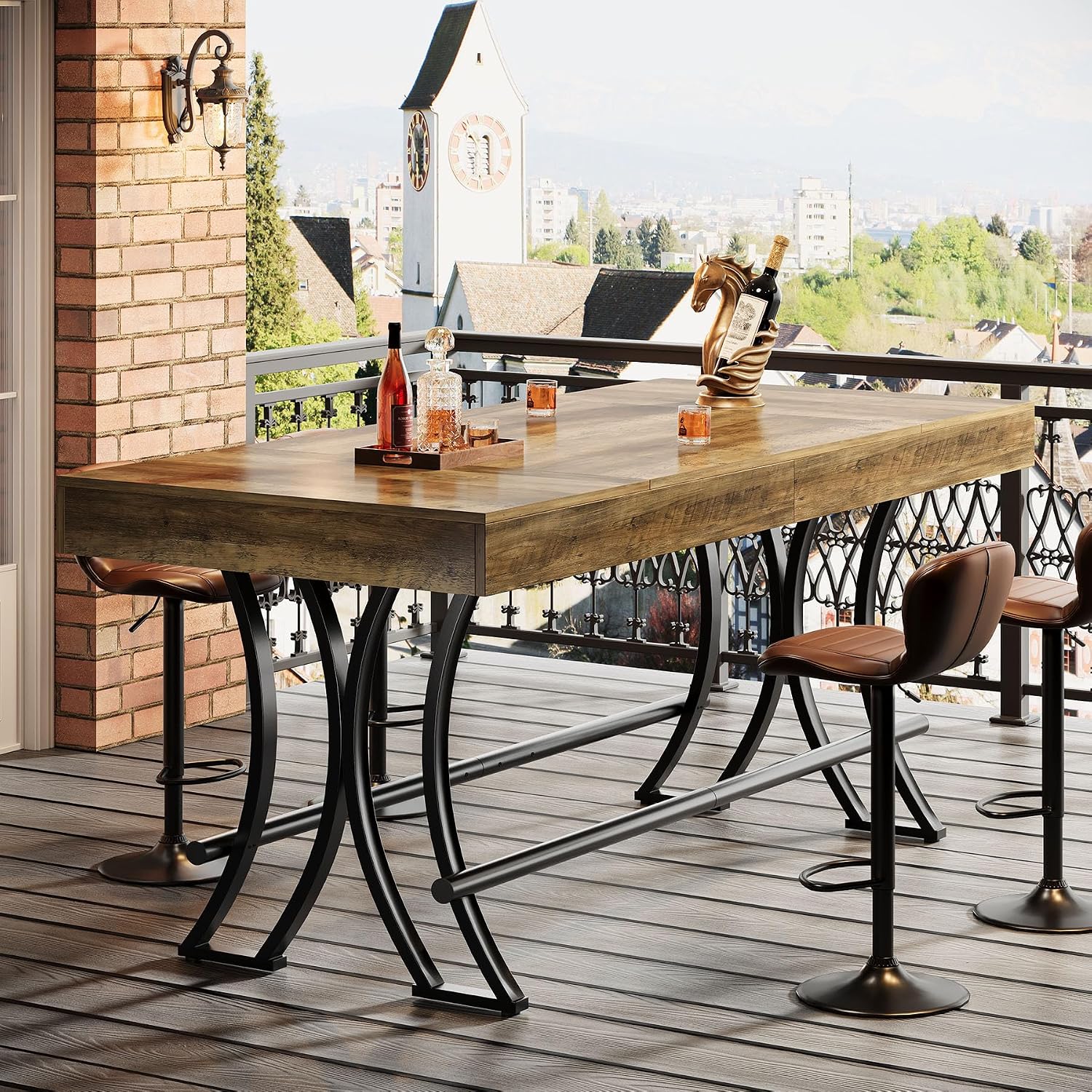 Tribesigns 63' Counter Height Bar Table with Metal Footrest, Rectangular Tall Kitchen Dining Pub Table, Industrial Home Bar Unit for Entertaining, Freestanding, Dark Brown