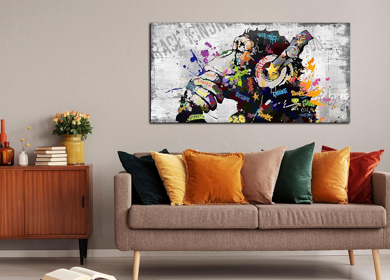 Kepgonegu Large Banksy Canvas Wall Art Graffiti Gorilla Picture for Living Room Bedroom Funny Wall Decor Size 60' W x 30' H