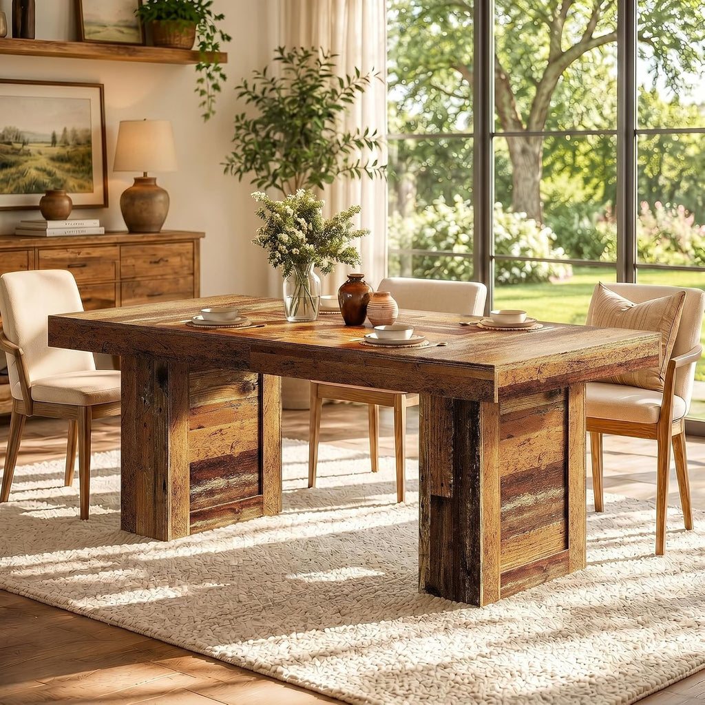 Tribesigns 63'' Farmhouse Dining Table for 6, Rectangle Wooden Kitchen Table with Heavy-Duty Legs, Rustic Large Dining Room Furniture for Family Meals, Banquets & Dinner Parties, Distressd Brown