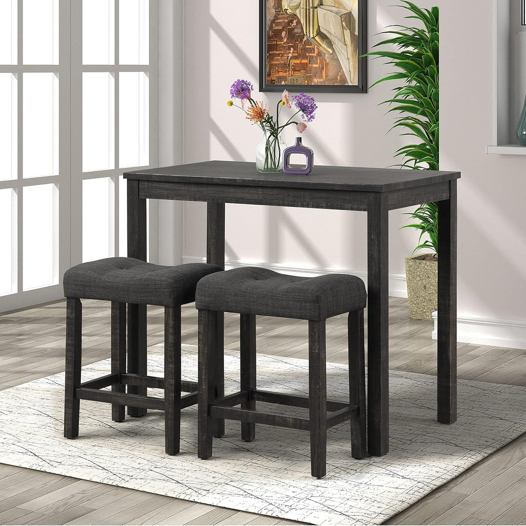 Roundhill Furniture Sora Wood 3-Piece Counter Height Dining Set, Grey,Grey