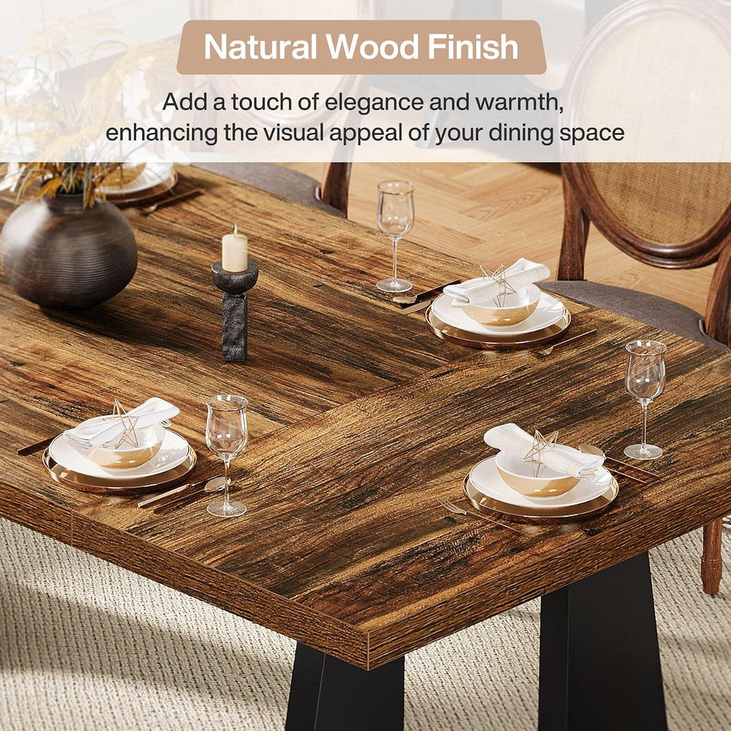 Tribesigns Large Dining Table for 6-8 People, 70.9-Inch Wood Rustic Rectangular Table with Black Wooden Legs, Farmhouse Center Kitchen Table for Dining Room, Living Room, Home Furniture (Dark Brown)