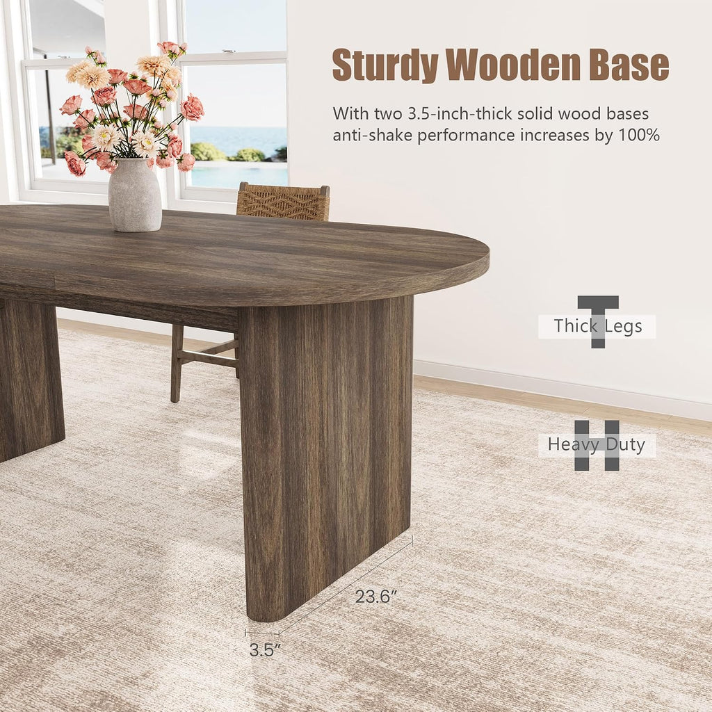 GarveeHome Oval Dining Table for 6-8 People, Long Large Kitchen Table with Thick Sturdy Wooden Base, Farmhouse Dining Room Table for for Kitchen, Living Room, Office (70.87' Long,Brown)