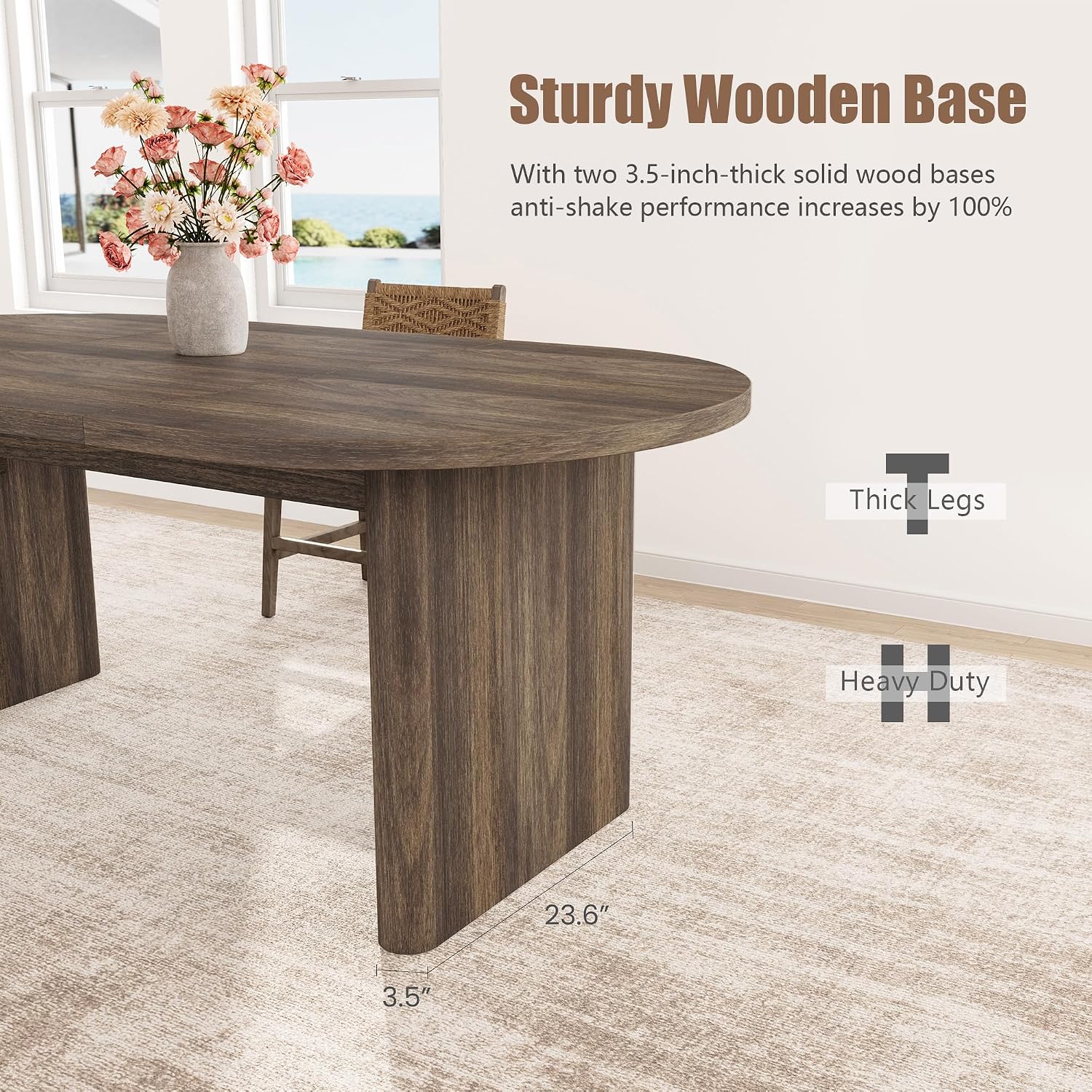 GarveeHome Oval Dining Table for 6-8 People, Long Large Kitchen Table with Thick Sturdy Wooden Base, Farmhouse Dining Room Table for for Kitchen, Living Room, Office (70.87' Long,Brown)