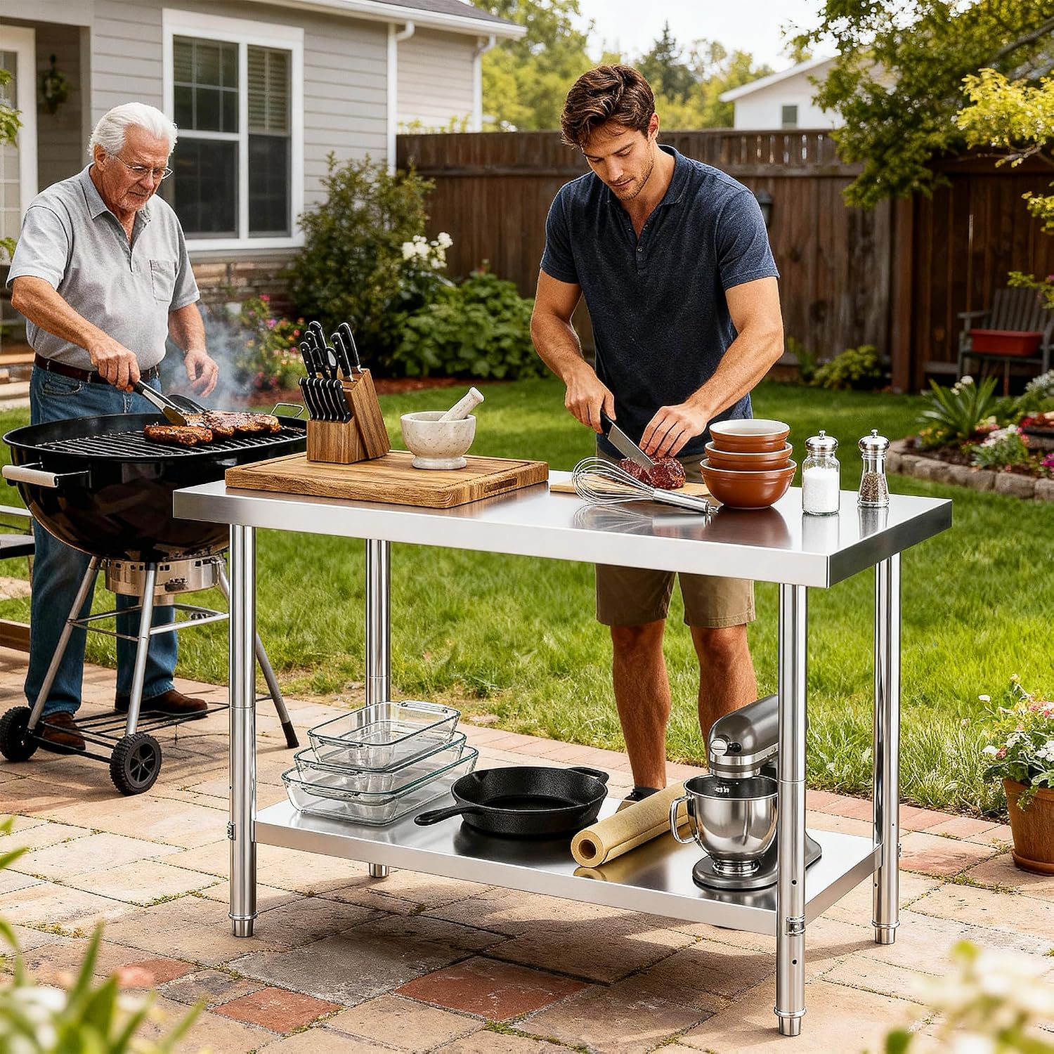 DWVO 60x24in Stainless Steel Table, NSF Metal Prep Worktable with Adjustable Shelf for Kitchen Restaurant Hotel Garage Warehouse Home
