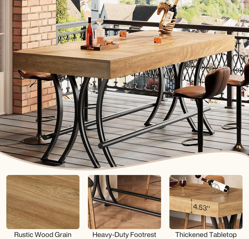 Tribesigns 63' Counter Height Bar Table with Metal Footrest, Rectangular Tall Kitchen Dining Pub Table, Industrial Home Bar Unit for Entertaining, Freestanding, Rustic Brown