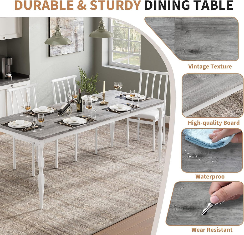 Garvee 71-Inch Modern Farmhouse Dining Table, Large Rectangular Kitchen Table for 6-8 People, Sturdy Wood Top with Unique Legs, Scratch-Resistant Dining Room Furniture for Party, Big Family, Grey