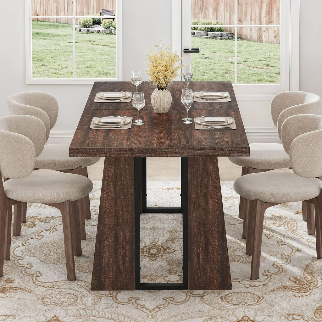 DWVO Rectangle Dining Table for 6-8 People 70.86 Inch Large Dining Room Table Wooden Dinner Tables with Heavy Duty Legs for Kitchen Apartment Restaurant Walnut