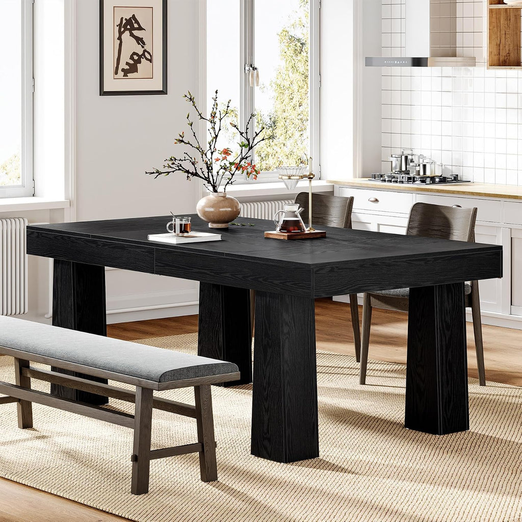 Tribesigns 63'' Dining Table, Modern Rectangular Kitchen Table with Heavy Duty Tapered Legs, Black Business Dinner Table for Dining Room, Cafe, Restaurant, Easy Assembly (1, Black)
