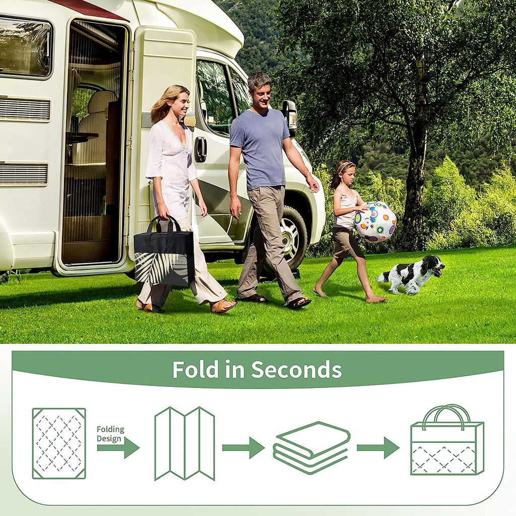 GENIMO Outdoor Rug 9' x 18' Waterproof for Patios Clearance, Reversible Outdoor Plastic Straw Camping Rug Carpet, Large Area Rugs Mats for RV, Camper, Deck, Balcony, Porch, Beach, Picnic, Black&Beige