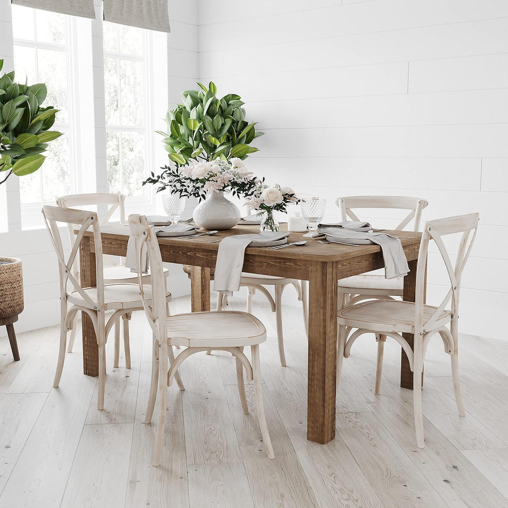 Merrick Lane Jessamine 60' x 38' Rectangular Rustic Solid Pine Farm Dining Table, Antique Farmhouse Wooden Dining Table for Kitchens and Parties, Antique Rustic