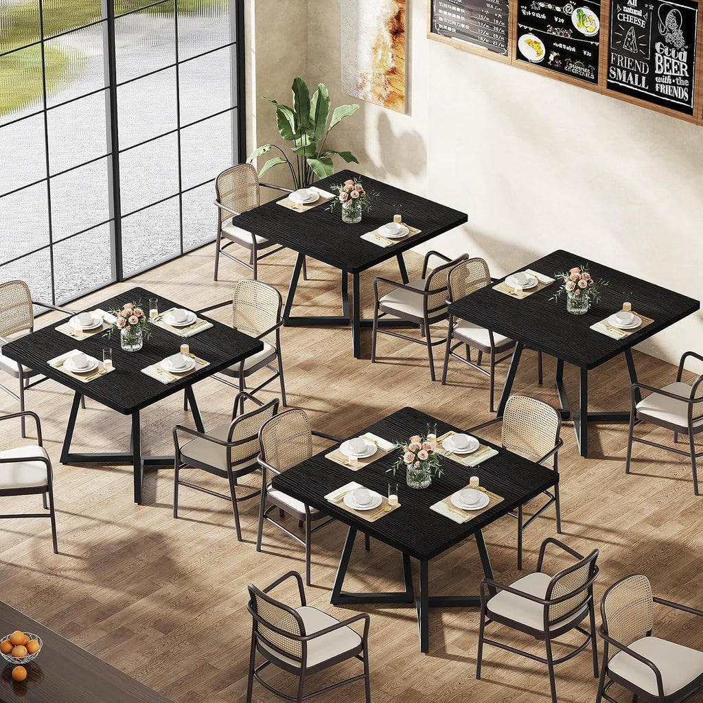 Tribesigns Square Commercial Dining Table Set of 4, 31.5' Heavy Duty Dinner Table with Metal Base, Wooden Kitchen Table for Restaurant, Cafe, Bakery, School, Apartment, Black
