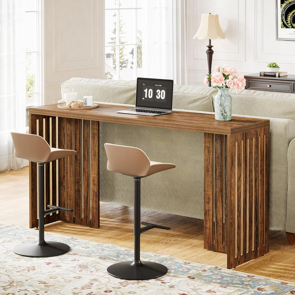 Tribesigns Bar Table, 63-Inch Counter Height Pub Table, Industrial Bar Height Table, Rectangular High Top Kitchen & Dining Counter Tables with Louvered Base for Narrow Space, Rustic Brown