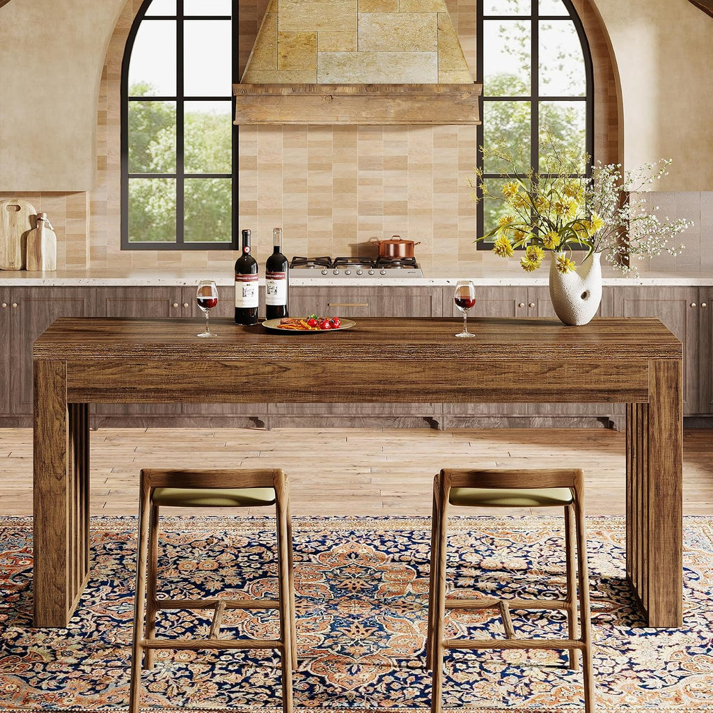 Tribesigns 63-inch Bar Table, Farmhouse Counter Height Pub Dining Table, Rectangular Kitchen Bar Height Table for Dining Room, Bistro, Restaurant,Rustic Brown
