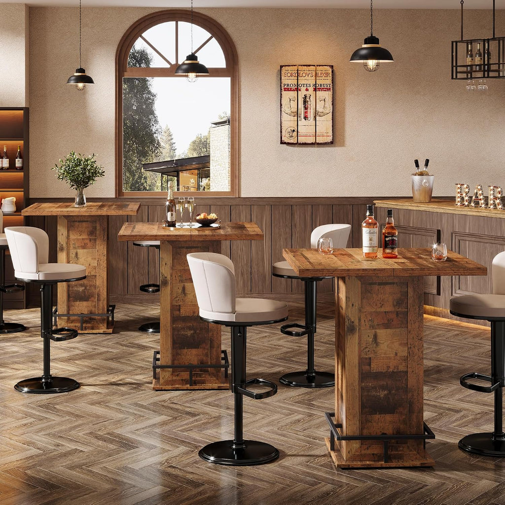 Tribesigns 39.4' H Square Bar Table, Industrial High Top Bistro Pub Cocktail Table with Metal Footrest for Kitchen Nook, Home Bar, Small Bars, Dark Brown (Table Only)