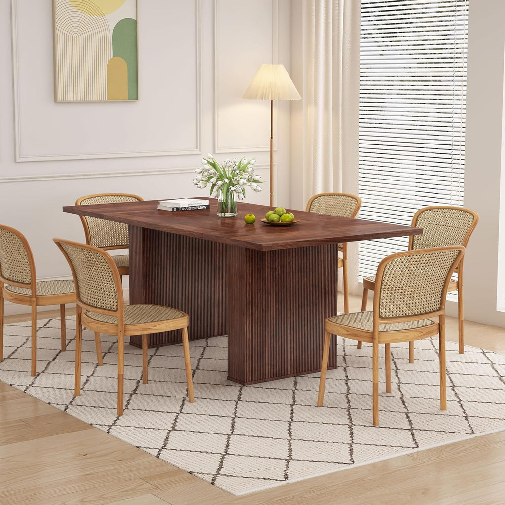 weselon 78 Inch Dining Table for 6 8 10, Modern Farmhouse Rectangular Kitchen Table, Long Dining Room Tables with Wood Strip Base for Kitchen Living Room (Walnut)