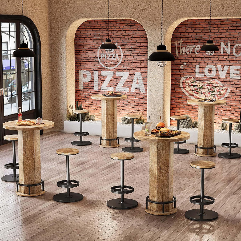 Tribesigns Round Bar Table with Chairs, Industrial Bistro Sets with 2 barstools, Pub Cocktail Table with Metal Ring Footrest for Kitchen Nook, Apartment, Small Space