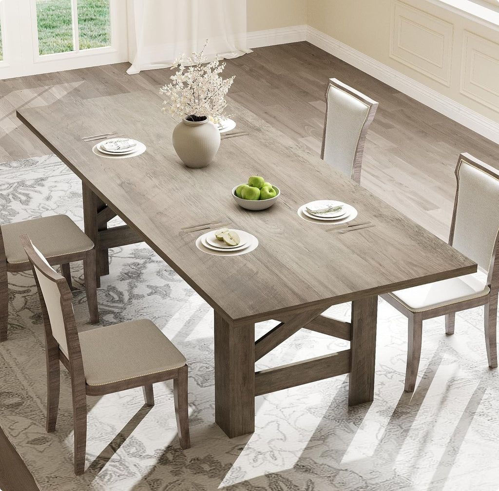 Garvee Wood Farmhouse Dining Table for 6-8, Heavy Duty Large Kitchen Table, 70.87' Long Rectangular Dining Room Tables with Strong Legs, Thickness Tabletop, for Big Family, Dinette, Rustic Gray