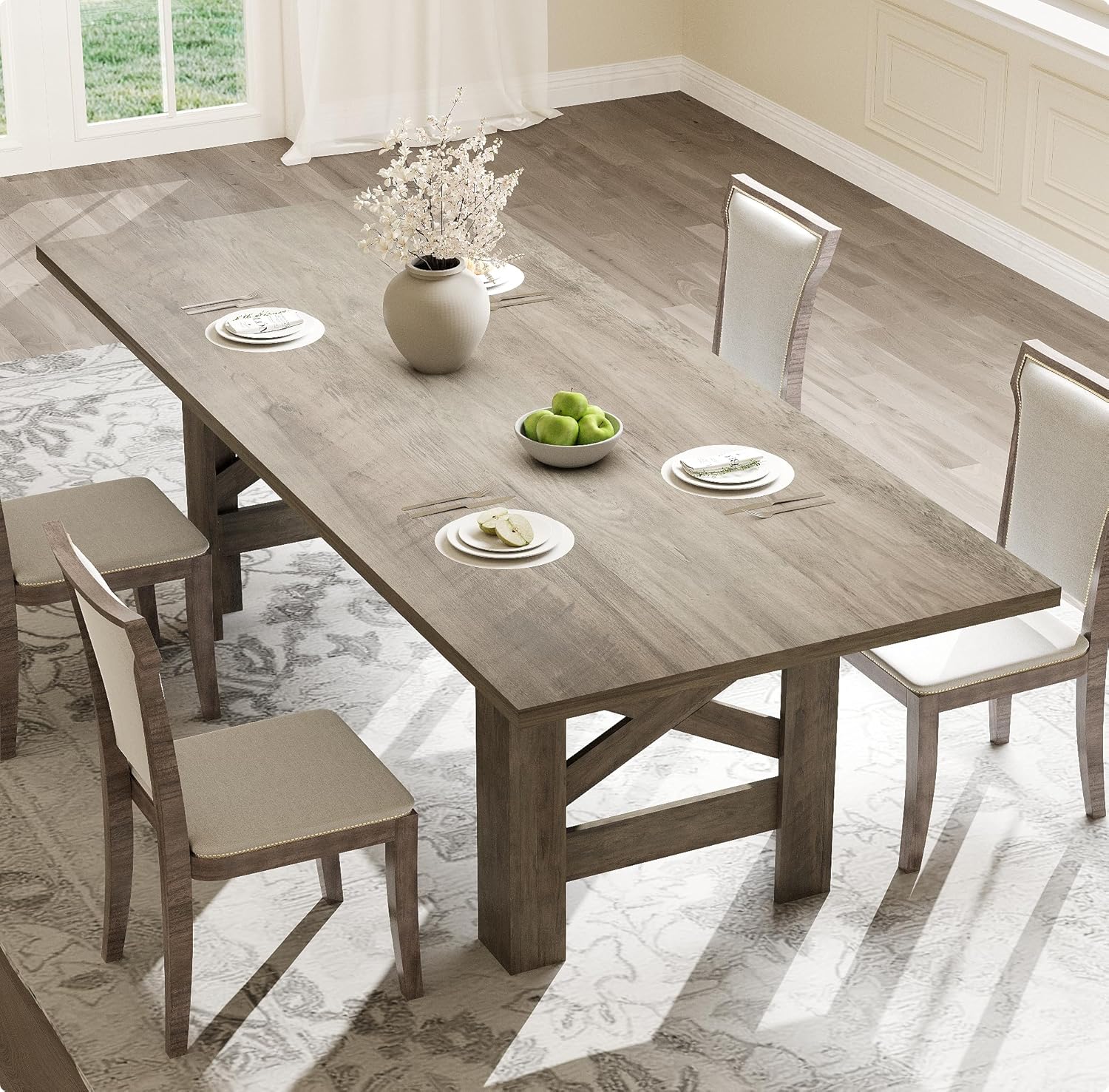 Garvee Wood Farmhouse Dining Table for 6-8, Heavy Duty Large Kitchen Table, 70.87' Long Rectangular Dining Room Tables with Strong Legs, Thickness Tabletop, for Big Family, Dinette, Rustic Gray