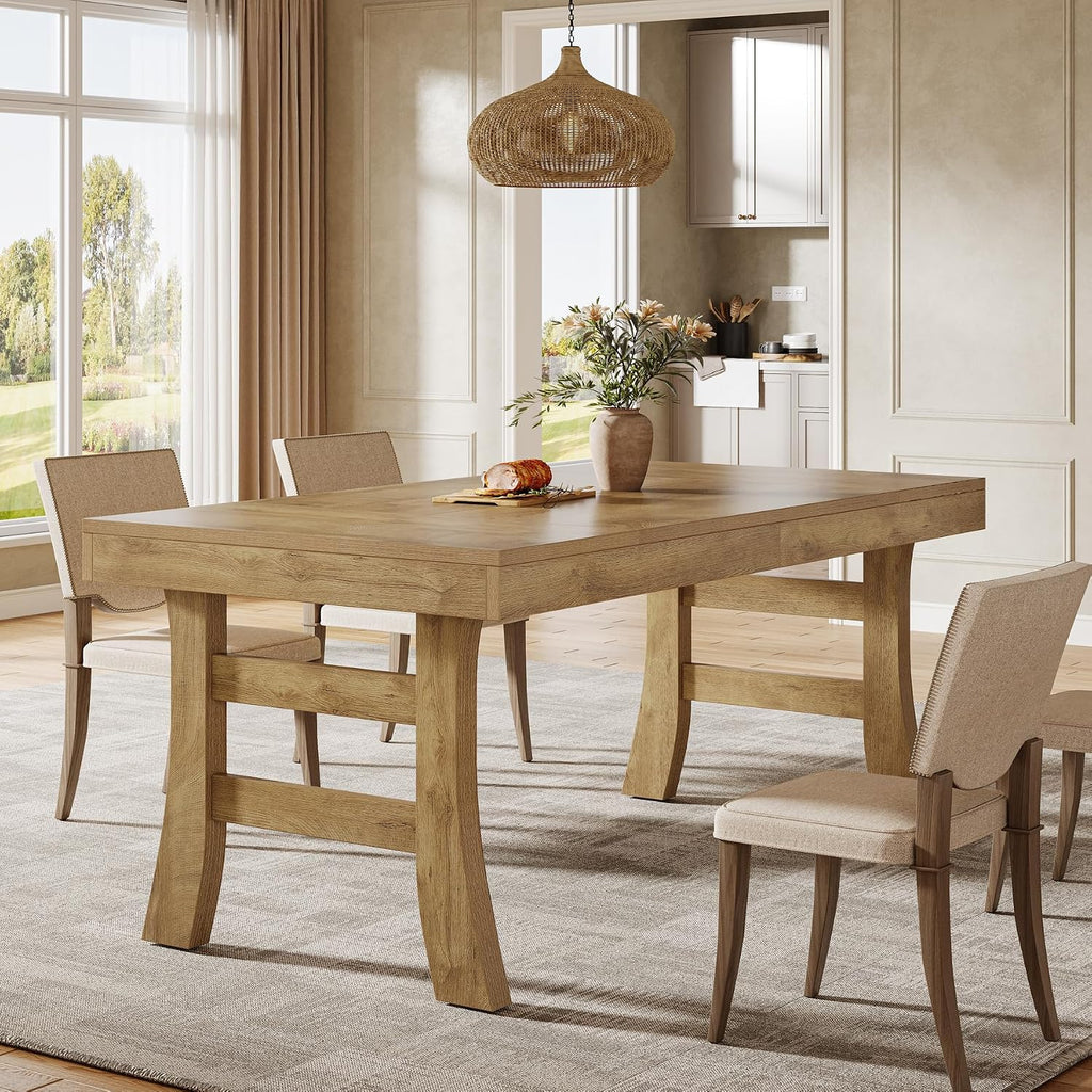 Tribesigns 63-Inch Dining Table for 4-6 People, Farmhouse Rectangular Large Kitchen Dinner Eating Table with Sturdy Legs for Home Kitchen, Dining Room, Light Brown