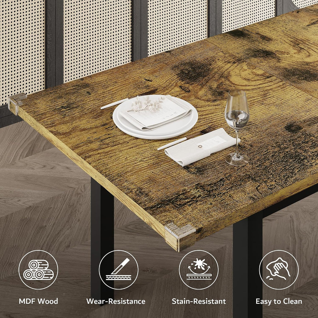 iPormis 5-Piece Dining Table Set for 4-8 People, Extendable Kitchen Table Set with 2 Benches and 2 Square Stools, Mid-Century Dining Room Table with Metal Frame & MDF Board, Saving Space, Rustic Brown