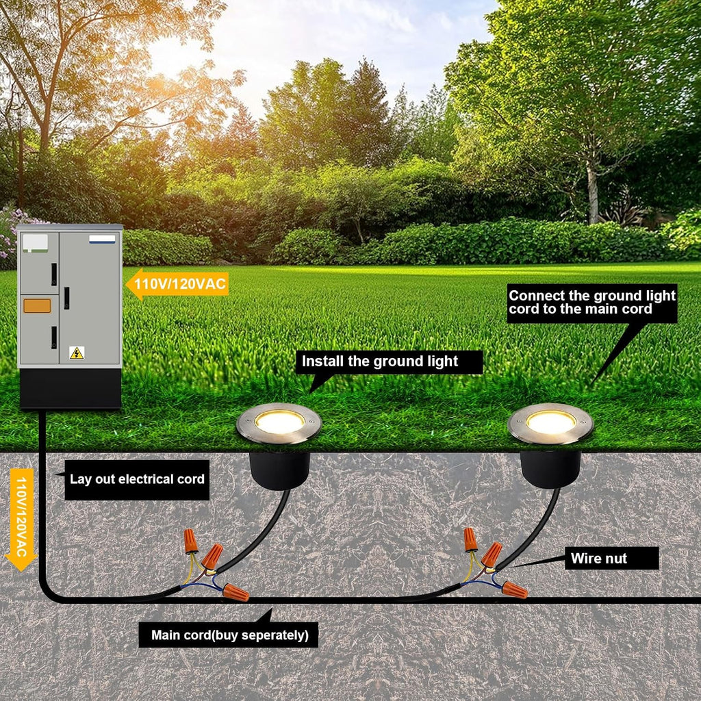 12W Outdoor In Ground Lights,Line Voltage 110V 120V,Diameter 7 inches,Warm White 3000K,Wired LED Landscape Lighting,Recessed Well Light for Driveway,Pathway,Step,Deck,Pack of 4