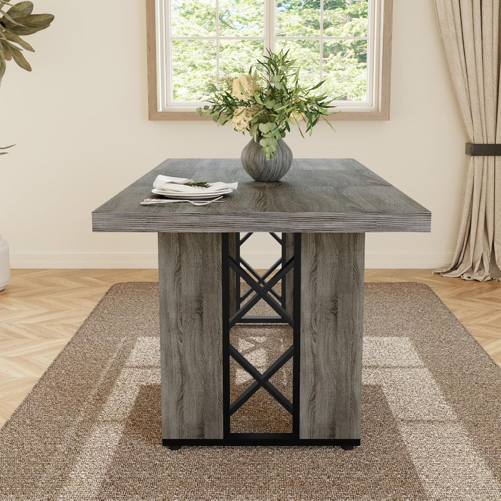 HIPIHOM 70.8' Farmhouse Dining Table for 6 People, Large Rectangle Kitchen Table with Heavy Duty Legs, Industrial Dining Room Furniture for Dinner, Grey