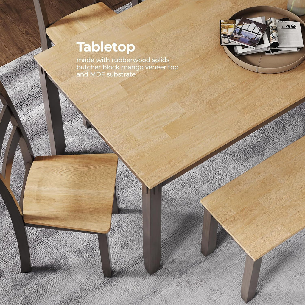 Signature Design by Ashley Gesthaven Casual Dining Table, Bench and 4 Ladderback Chairs, Seats 6, Wood, 36' W x 60' D x 30.25' H, Light Brown & Dark Brown