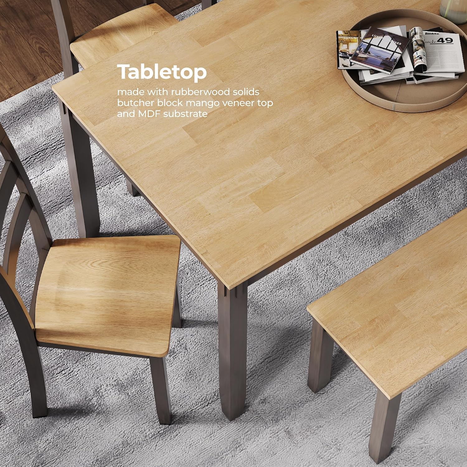 Signature Design by Ashley Gesthaven Casual Dining Table, Bench and 4 Ladderback Chairs, Seats 6, Wood, 36' W x 60' D x 30.25' H, Light Brown & Dark Brown