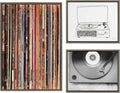 Kate and Laurel Sylvie Records 33RPM, Victrola Record Player and Vinyl Vibes Framed Canvas Wall Art Set by Various Artists, Set of 3, two 16x20 and one 23x33 Gray Frames, Bohemian Vinyl Record Art