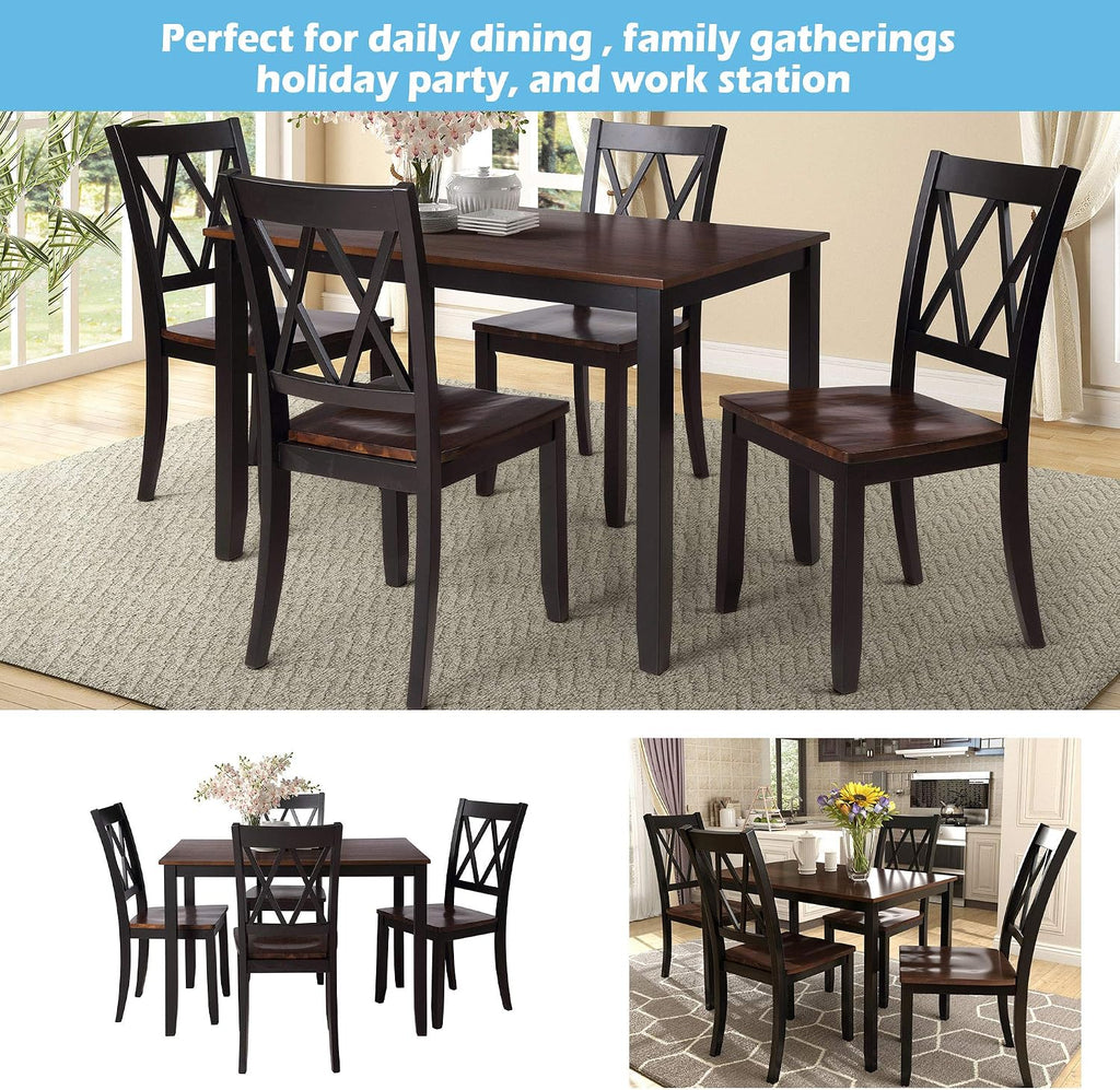 Harper & Bright Designs 5-Piece Wood Dining Table Set for 4, Kitchen Furniture Set with 4 High Back Dining Chairs for Small Places, Espresso+Black