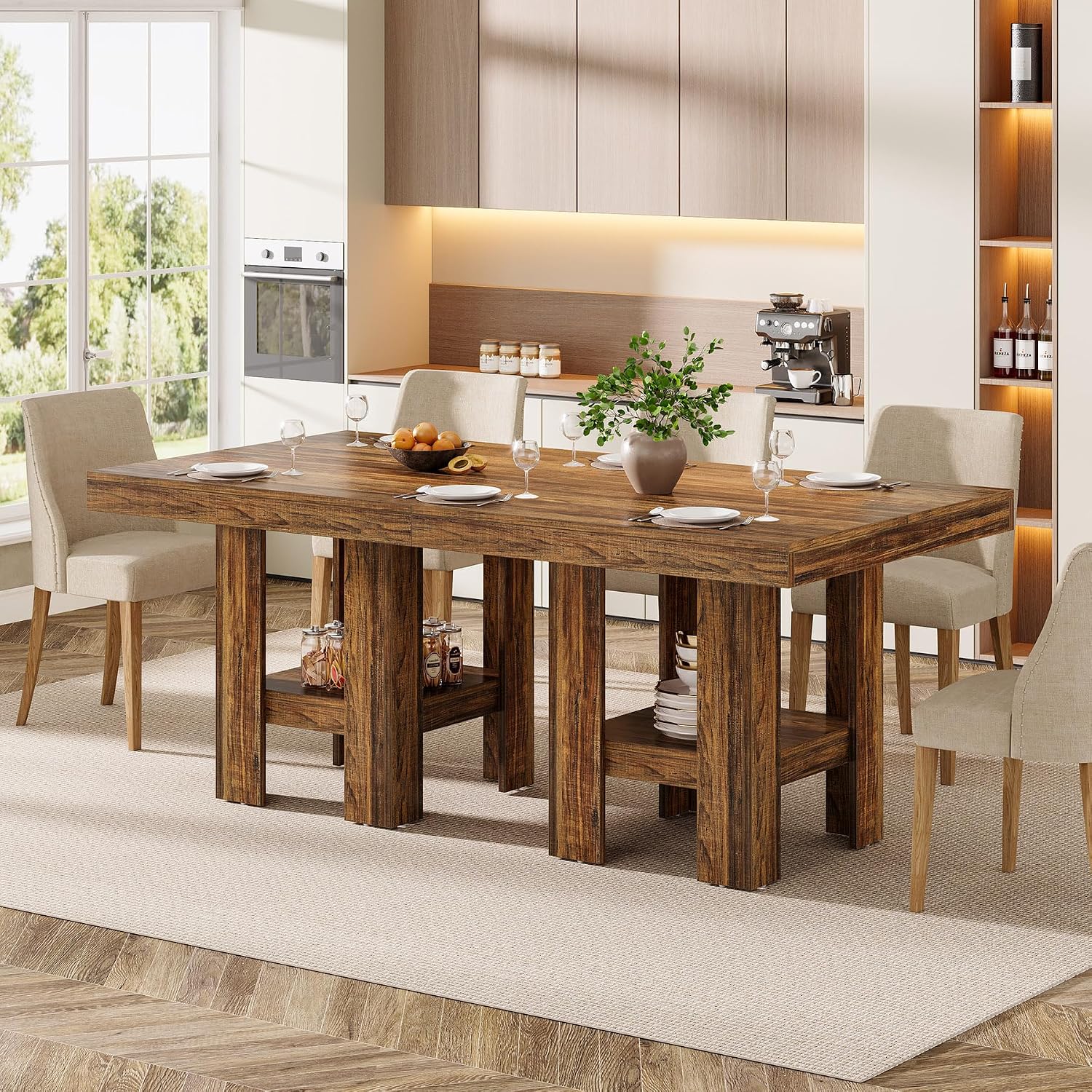 Tribesigns 31.5' Square Dining Table for 4, Small Kitchen Table with Shelf Storage, Compact Dining Room Furniture for Apartments, Offices, Living Rooms, Restaurants, Brown