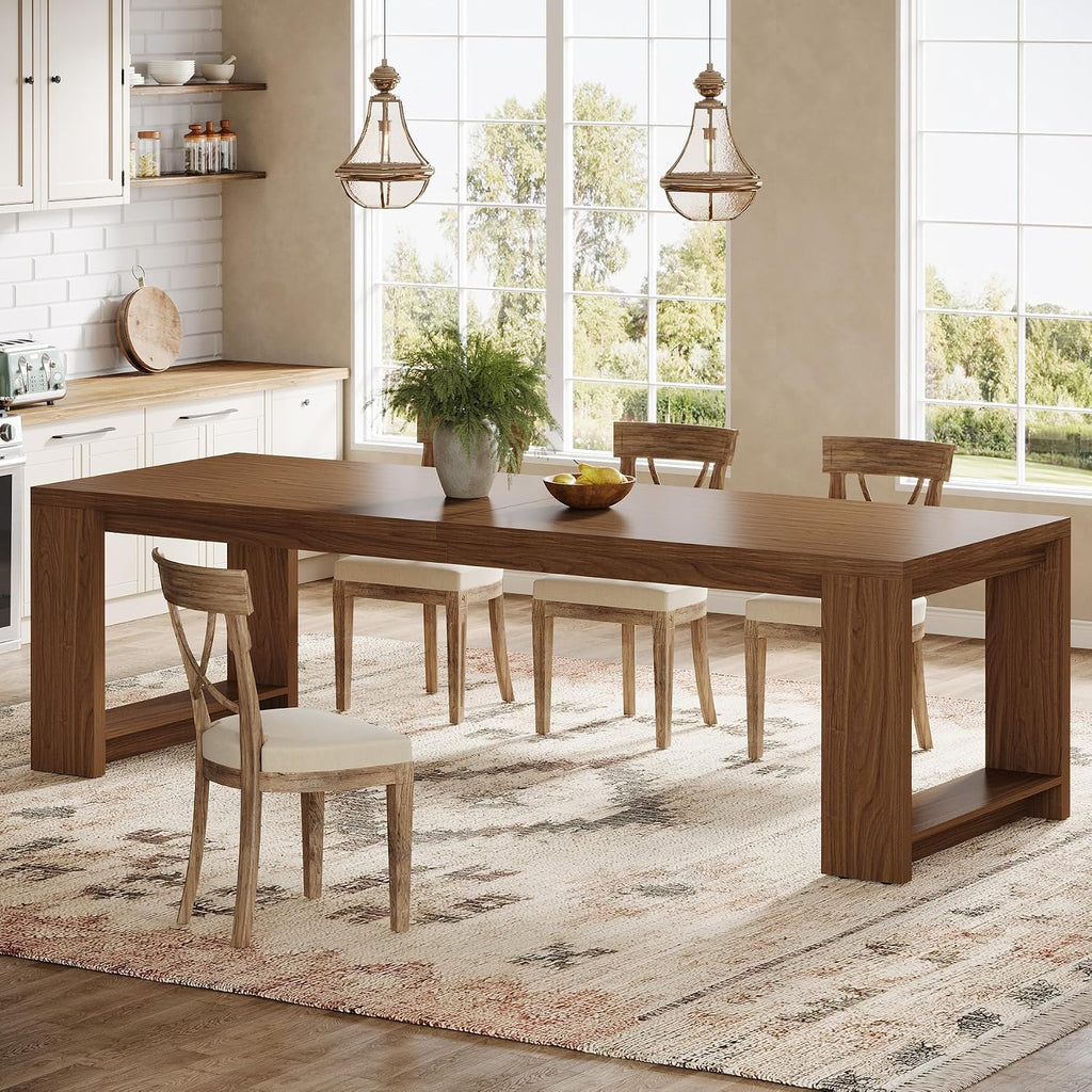 Tribesigns 86.61-Inch Dining Table for 6-8 People, Narrow Long Modern Kitchen Table with Pedestal Base, Farmhouse Extra Long Rectangular Dining Room Furniture, 27.56 x 86.61 x 29.53 Inches, Brown