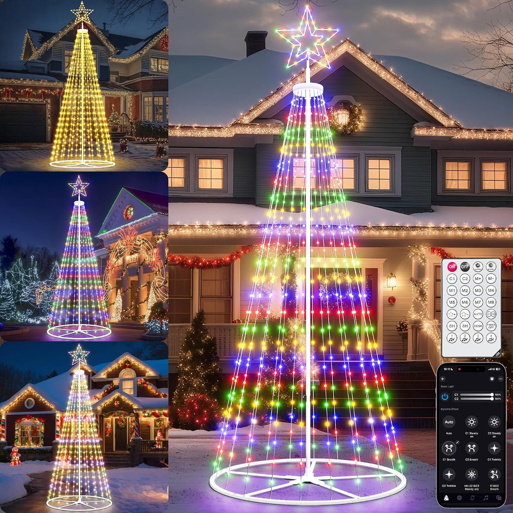 12FT Outdoor Christmas Tree Prelit - LED Outside Christmas Tree Lights with Star, Music Sync, App & Remote Control, Timer, Smart Christmas Lighting Decoration for Garden & Yard Party