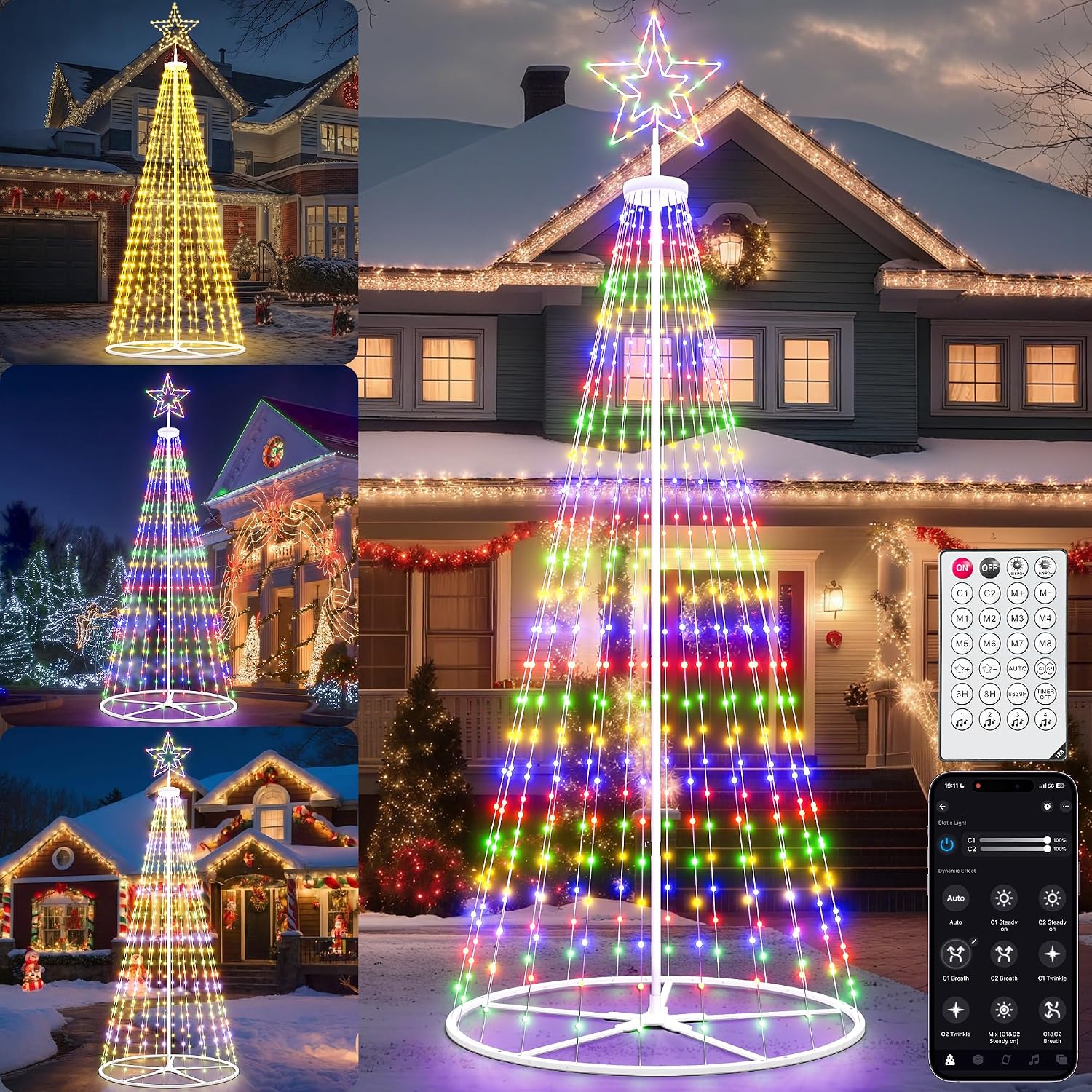 12FT Outdoor Christmas Tree Prelit - LED Outside Christmas Tree Lights with Star, Music Sync, App & Remote Control, Timer, Smart Christmas Lighting Decoration for Garden & Yard Party